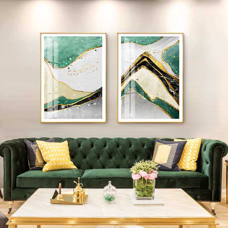 后现代金色抽象客厅装饰画轻奢美式餐厅壁画样板房背景墙简约挂画