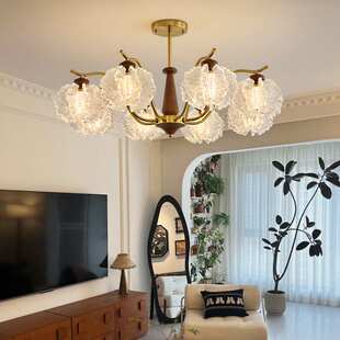 中古风吊灯客厅灯美式复古胡桃木色2025年新款法式卧室主灯书房灯