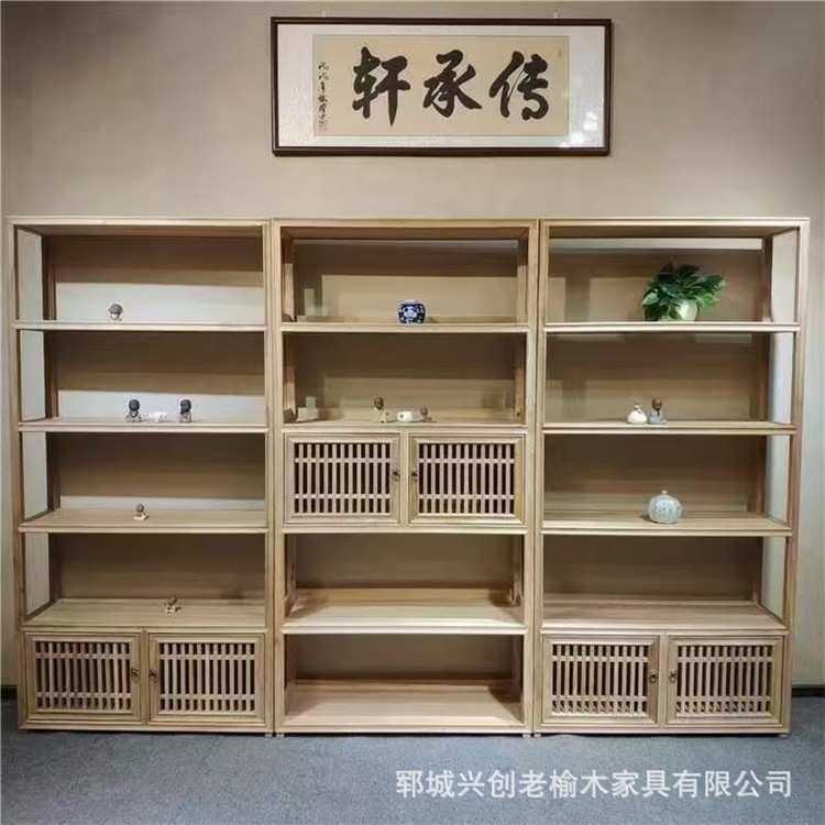 老榆木博古架客厅隔断置物架新中式茶叶展示架实木禅意博古架子