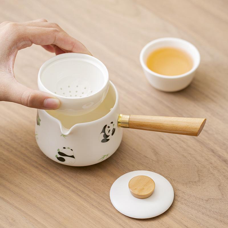 【折扣价】熊猫转转泡茶壶逍遥壶高档侧把壶单壶家用陶瓷泡茶壶懒