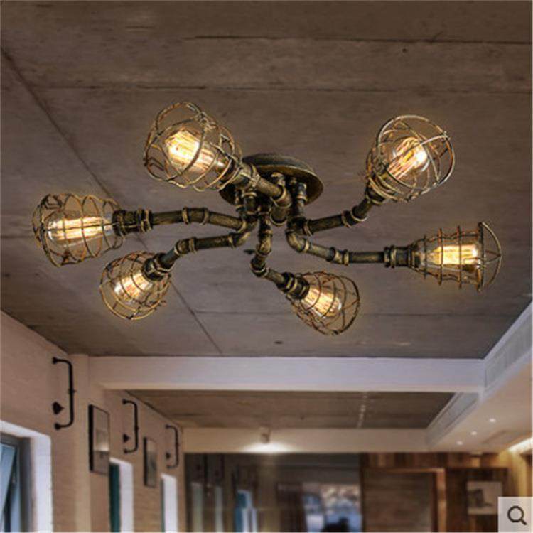 美式复古水管灯工业风铁艺吸顶灯创意酒吧餐厅loft个性水管吊灯