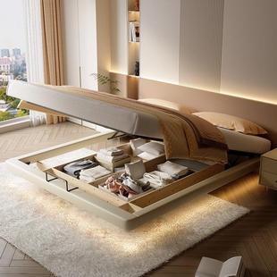 无床头皮艺床现代简约主卧床意式实木储物悬浮床极简无靠背床架