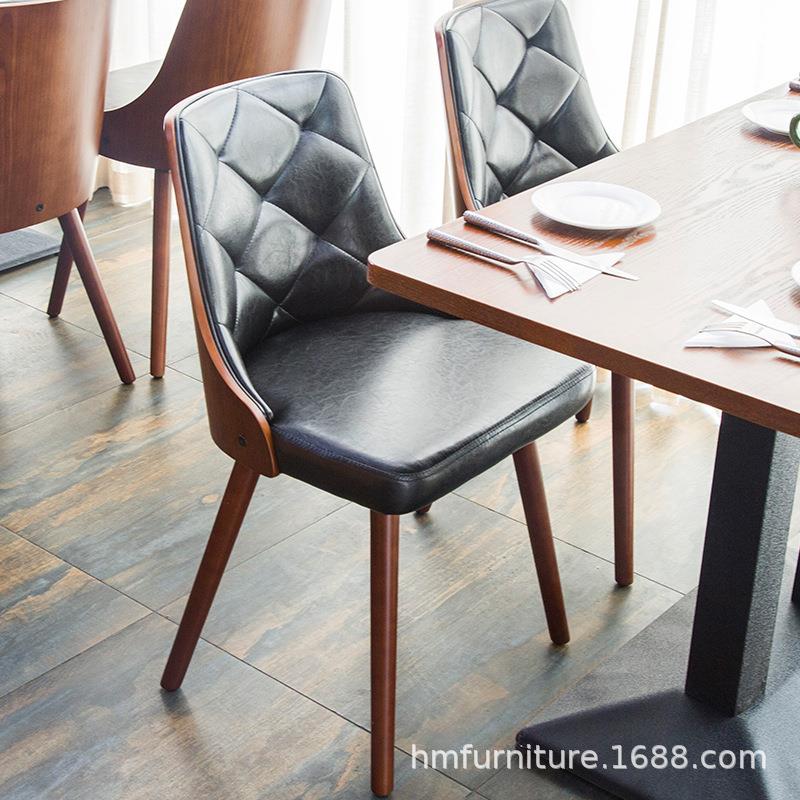 高档皮餐椅阳台休闲椅卧室客厅休闲椅现代北欧简约时尚创意实木