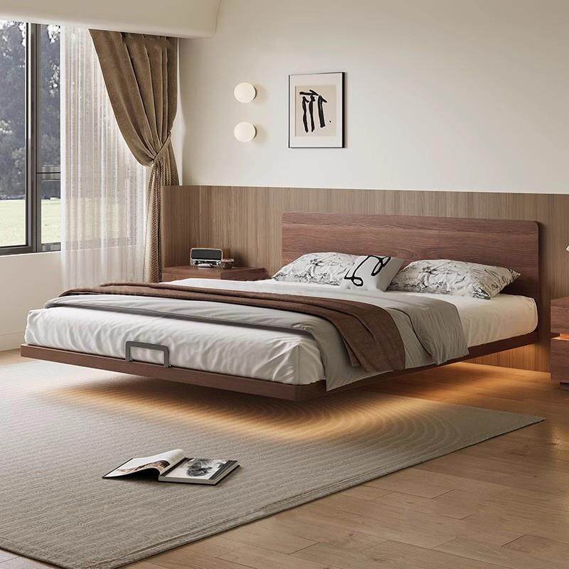 极薄床头纯实木北欧白蜡木床新款榉木排骨架现代简约小户型悬浮床