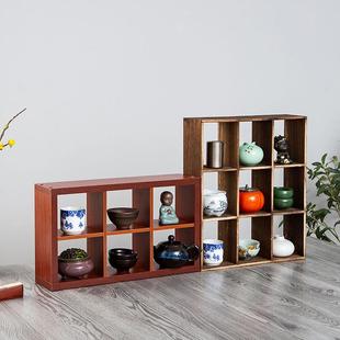 实木中式博古架摆件九宫格茶杯收纳架挂墙格子架茶具展示架多宝阁