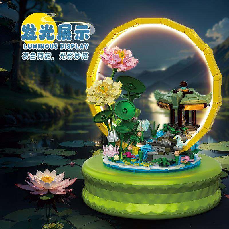 哲高mini小颗粒音乐盒八音盒荷塘月色儿童拼装玩具积木623004