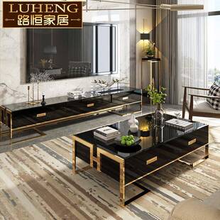 轻奢现代茶几电视柜组合公寓样板间茶几地柜烤漆钢化玻璃电视柜