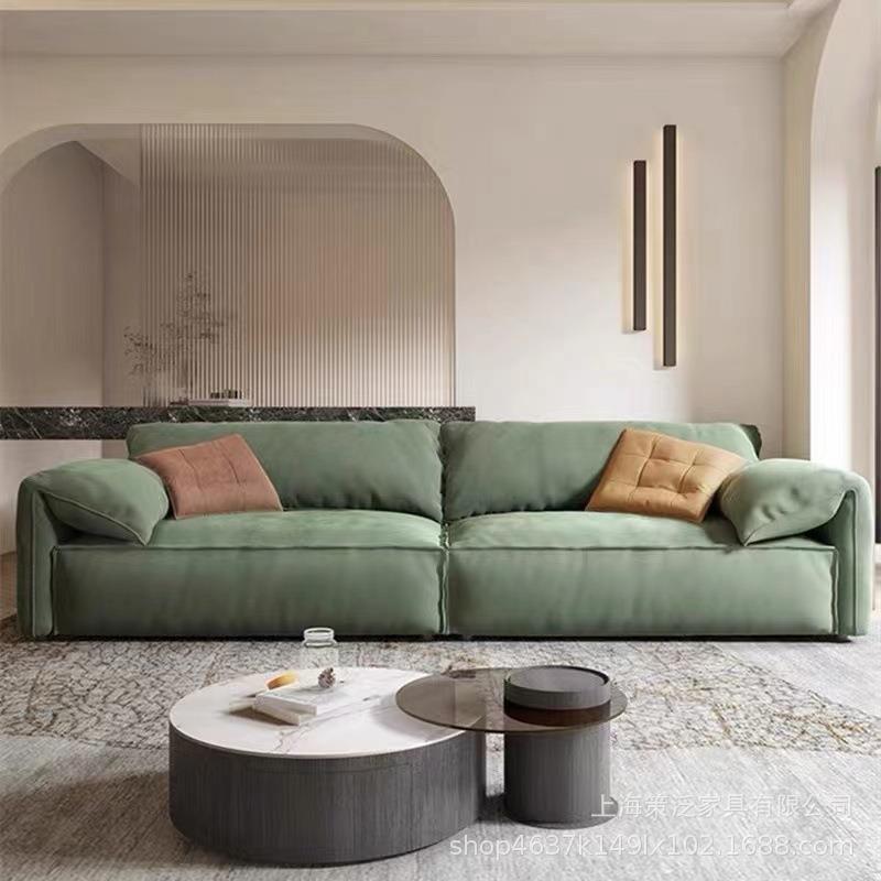 意式极简现代客厅麂皮绒布艺沙发北欧轻奢小户型大象耳朵直排沙发