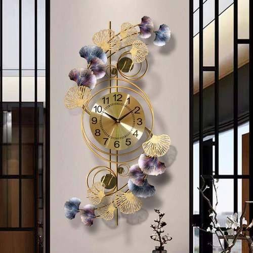 新中式客厅时尚家用创意钟表轻奢时钟墙面银杏叶装饰挂钟大气挂表