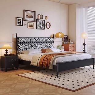 法式全实木1米8主卧大床简约复古风小户型双人软靠婚床复古纯实木