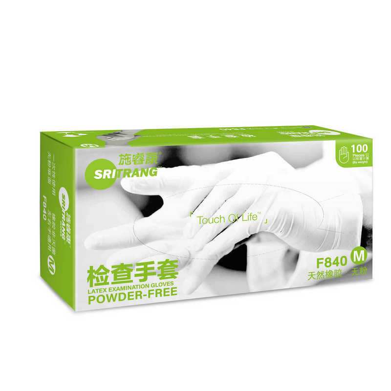 施睿康一次性加厚无粉乳胶手套F840 天然橡胶检查手套