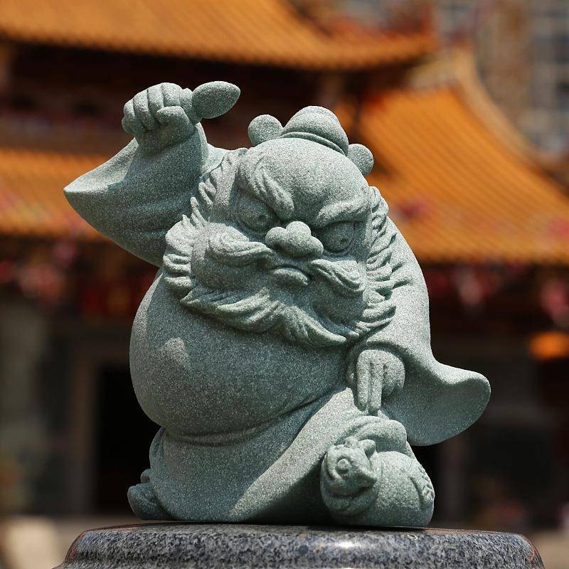 古风精品青砂石钟馗抓鬼茶宠摆件创意家居客厅桌面装饰品可养茶玩