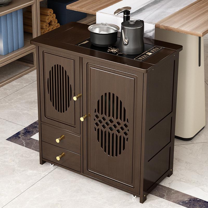 移动茶水柜茶台茶桌边柜侧柜实木下置物架水桶烧水壶一体茶吧柜子