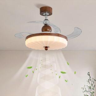 客厅风扇吊灯中古风复古胡桃木色静音卧室吊扇灯餐厅电风扇一体灯