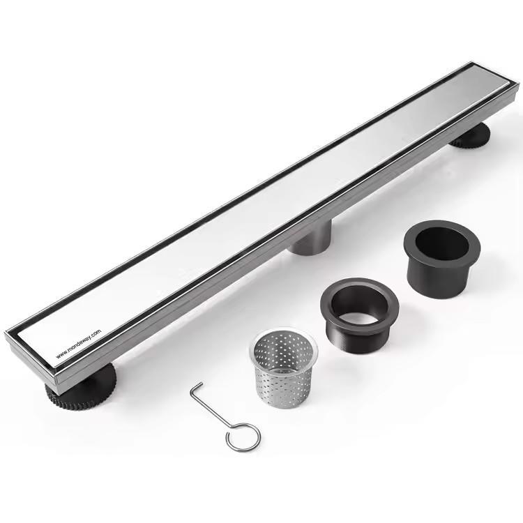 梦惟24英寸线性淋浴排水地漏拉丝镍不锈钢浴室排水沟螺纹适配器