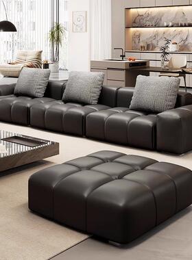 现代简约saba像素真皮沙发客厅小户型意式极简黑色沙发直排三人位