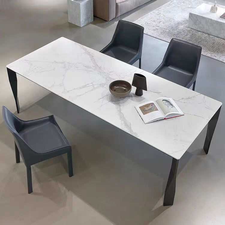 纯黑意式极简餐桌德利丰岩板轻奢高级感家用高档铝合金现代小户型