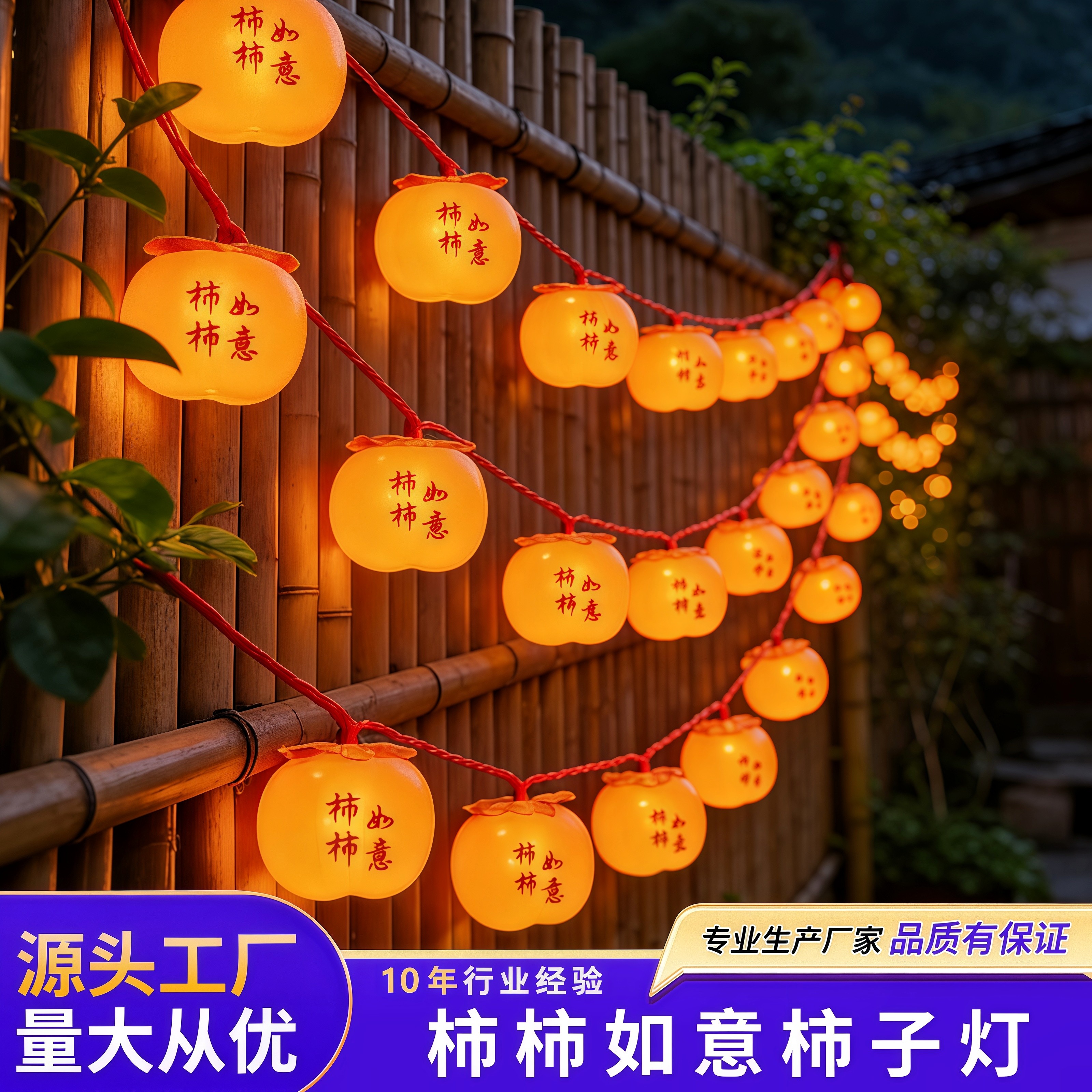 太阳能柿子灯串挂树上的彩灯庭院装饰灯小红灯笼新年氛围挂灯