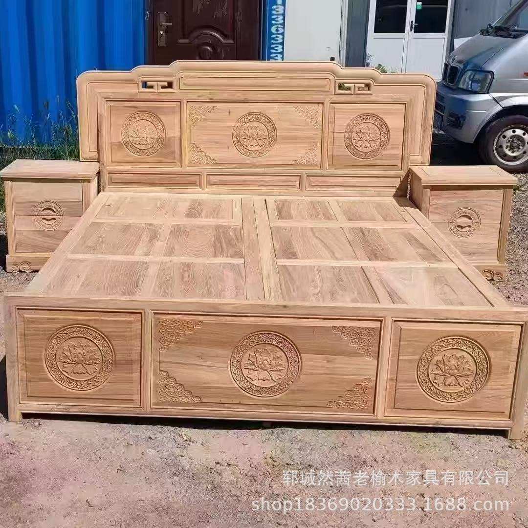 中式老榆木大床高箱体衣柜实木床落地榻榻米双人床组合地台实木床