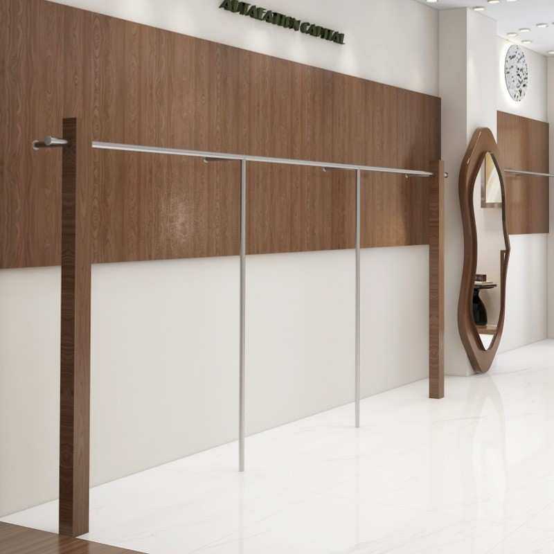 服装店展示架上墙童装店挂衣杆胡桃色实木落地衣架女装店货架