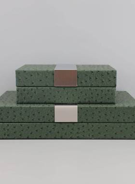 新中式皮革绿色收纳盒摆件样板间电视柜客厅卧室家居首饰盒装饰品