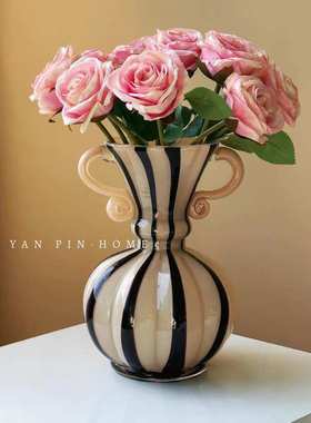 中古极简复古绿色大肚琉璃花瓶客厅高级感玻璃插花器桌面装饰摆件