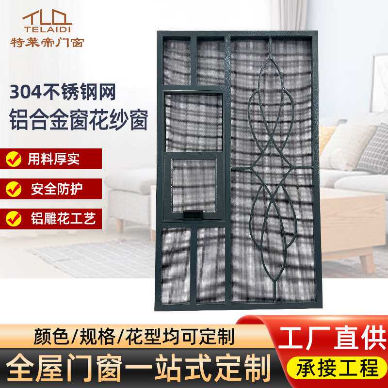 特莱帝加厚铝合金纱窗推拉式断桥铝合金防蚊虫帘纱网厂家定 制