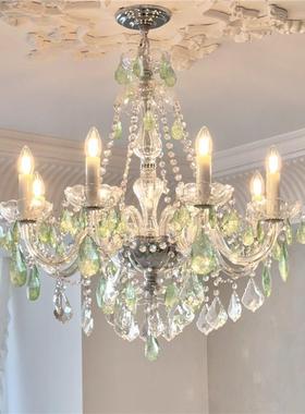大厅水晶吊灯法式轻奢复古客厅主灯餐厅灯新款绿色别墅卧室吊灯