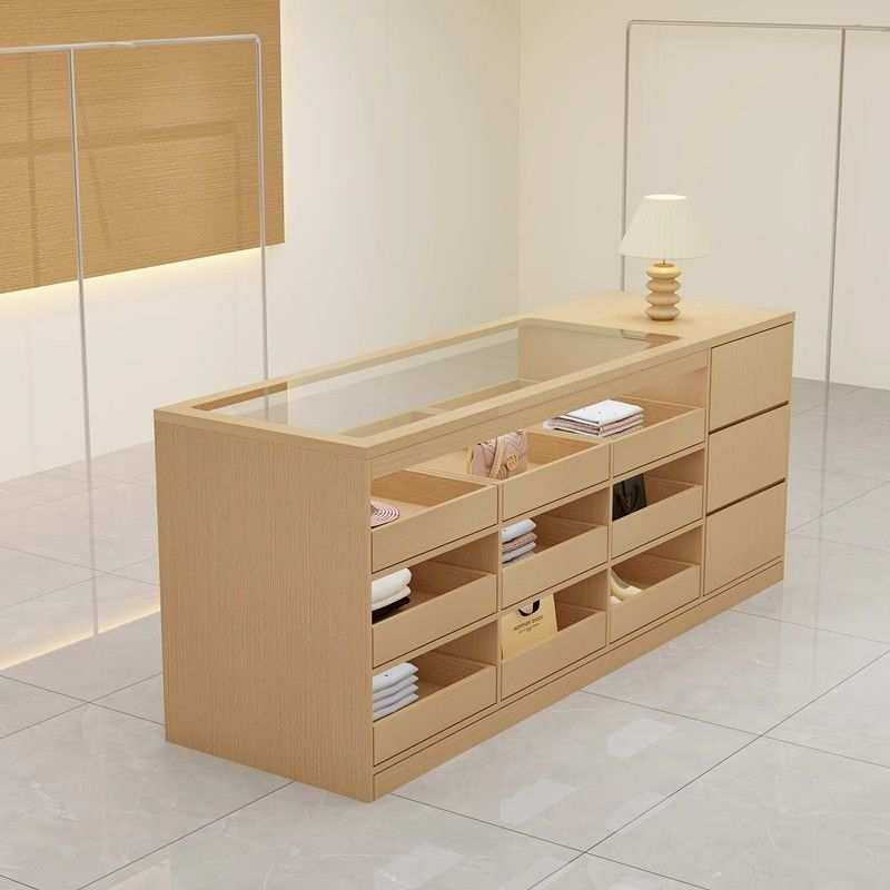 服装店中岛柜流水台饰品店摆件展示台女装店抽屉收银中岛台带玻璃