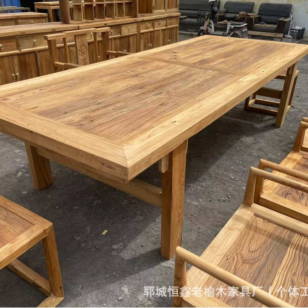 中式老榆木茶桌长桌风化餐桌椅客厅实木餐椅禅意餐桌椅组合