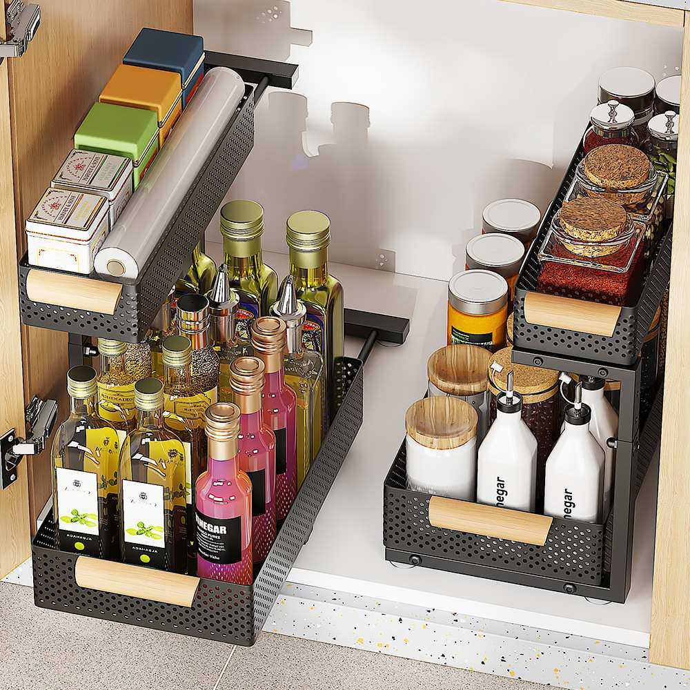 下水槽置物架家用台面厨房水槽下收纳架浴室卫生间橱柜内分层拉篮