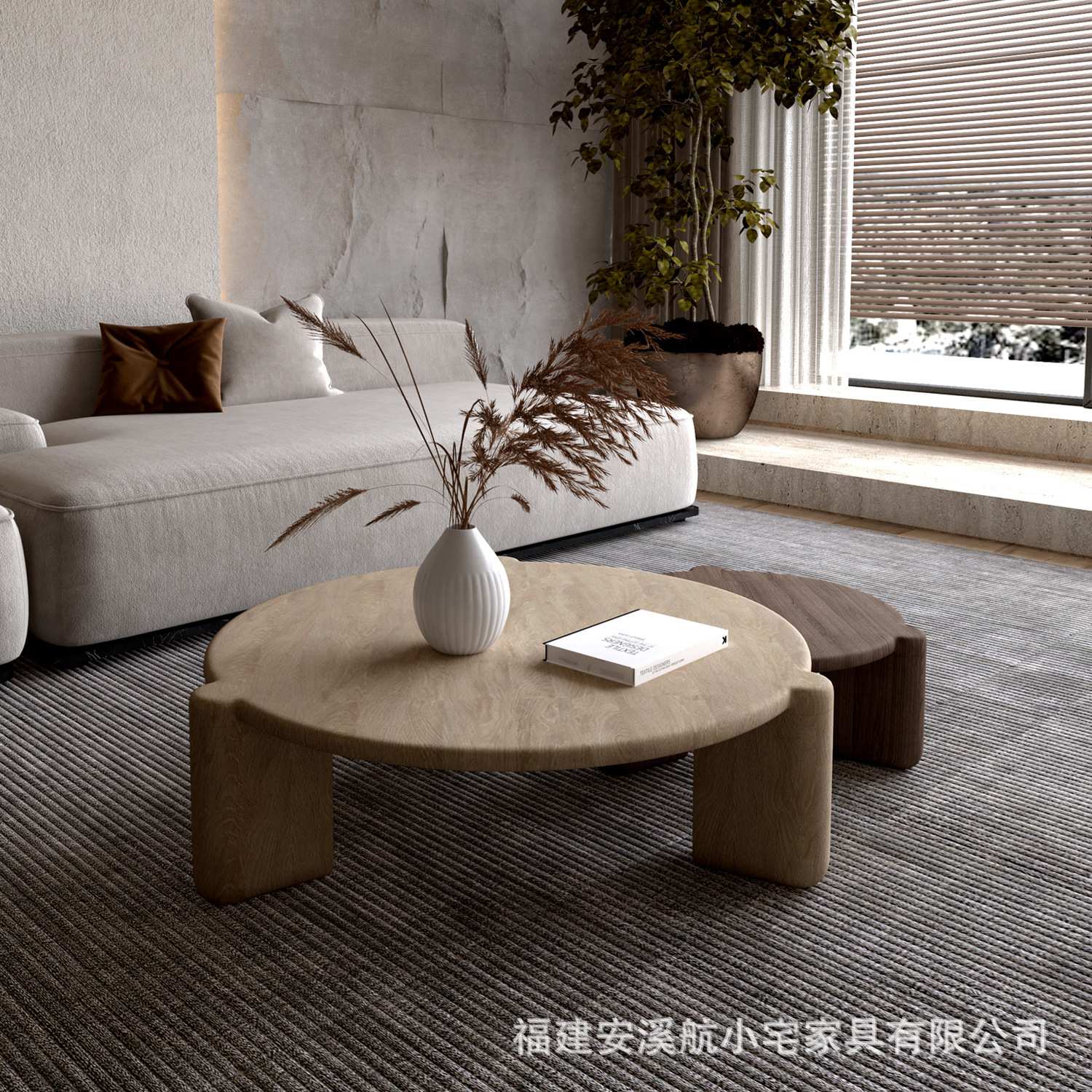 现代简约实木家用客厅卧室小茶几圆形茶桌设计师创意矮桌圆桌茶台