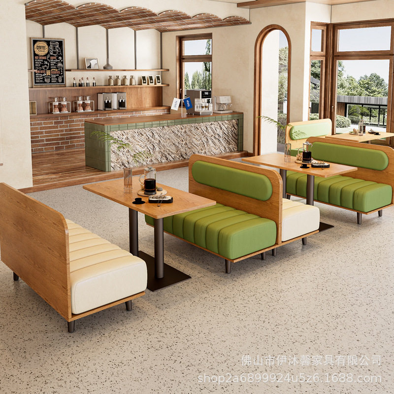 商用甜品奶茶店实木咖啡厅靠墙椅子组合汉堡小吃快餐店桌卡座餐厅