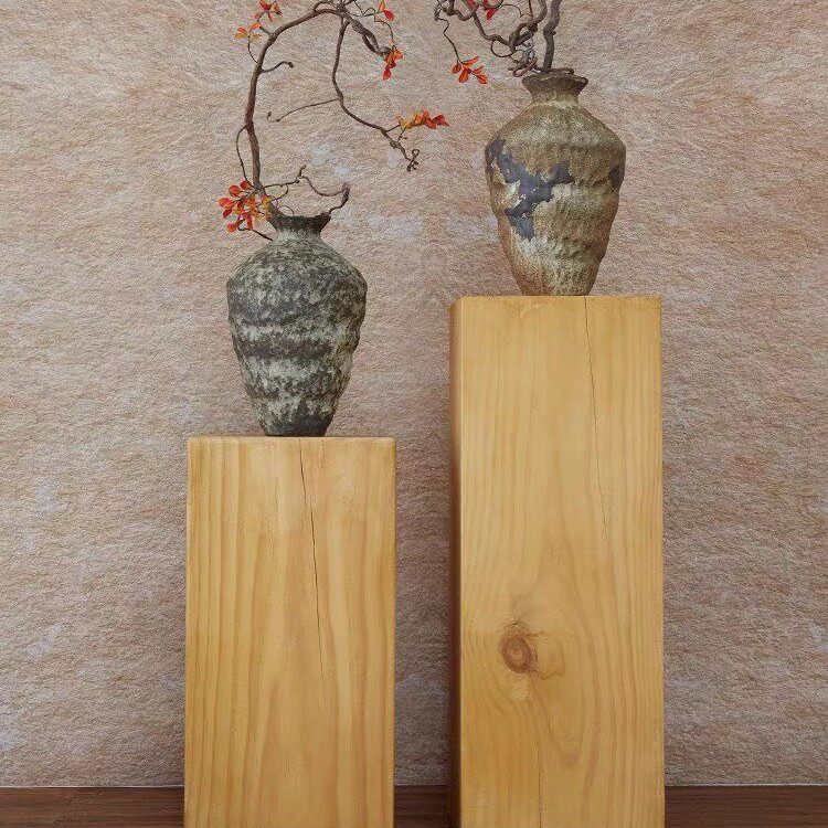 原木色风复北欧侘寂摆件民宿酒店木墩子方形花架玄关底座实木树桩