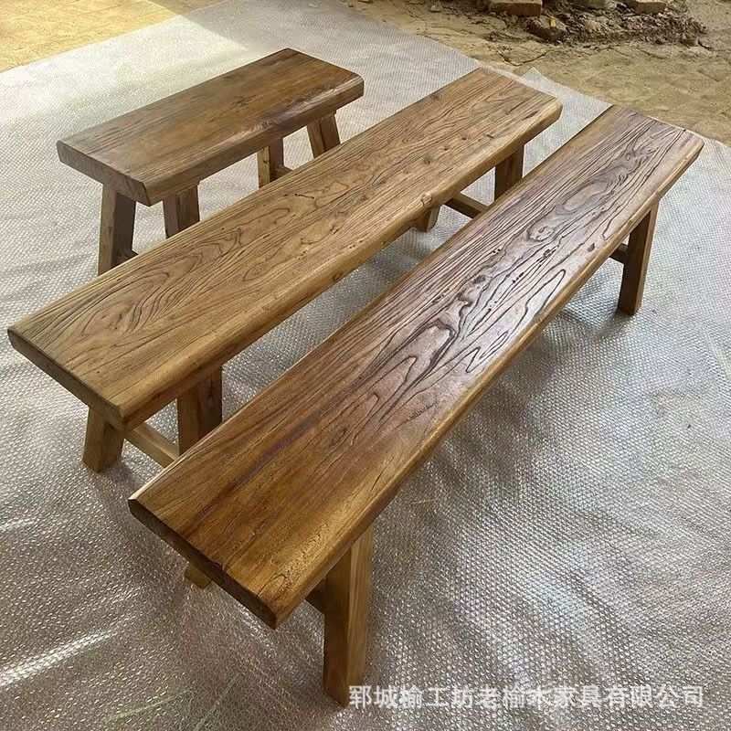 老榆木凳子长条凳复古长板凳民宿酒店玄关换鞋凳实木门板凳子原木