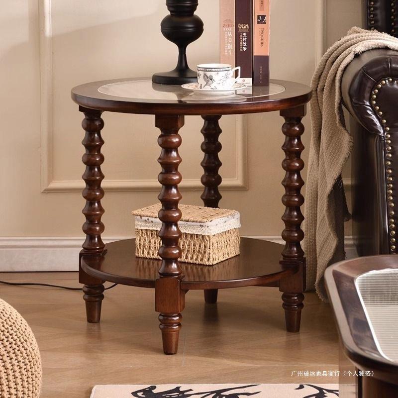 中古风实木沙发小边几客厅小圆几迷你小茶几轻奢高级感床头小桌子