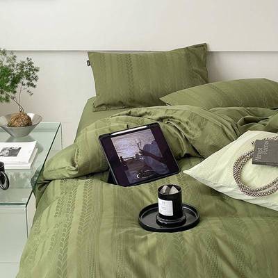 简约提花60支纯棉全棉四件套轻奢高级感床上用品绿色夏季被套床单