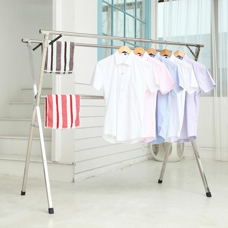 不锈钢圆管折叠伸缩晾衣架三杆