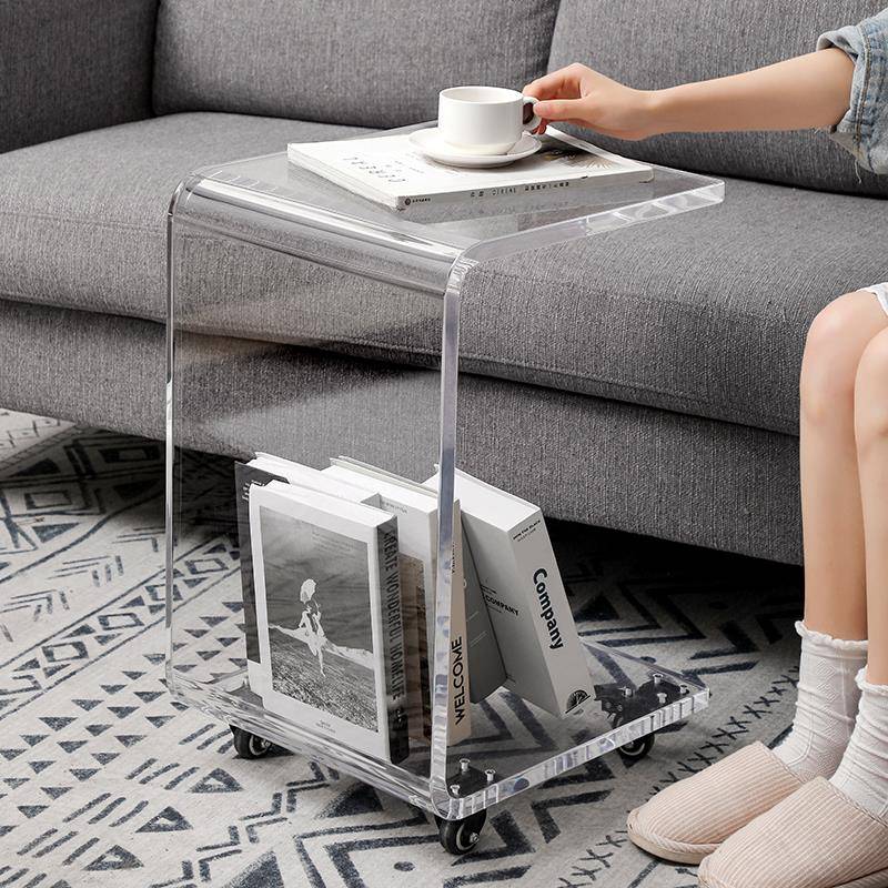 6R可移动透明亚克力茶几边几推车带轮客厅沙发床头角几轻奢时尚IN