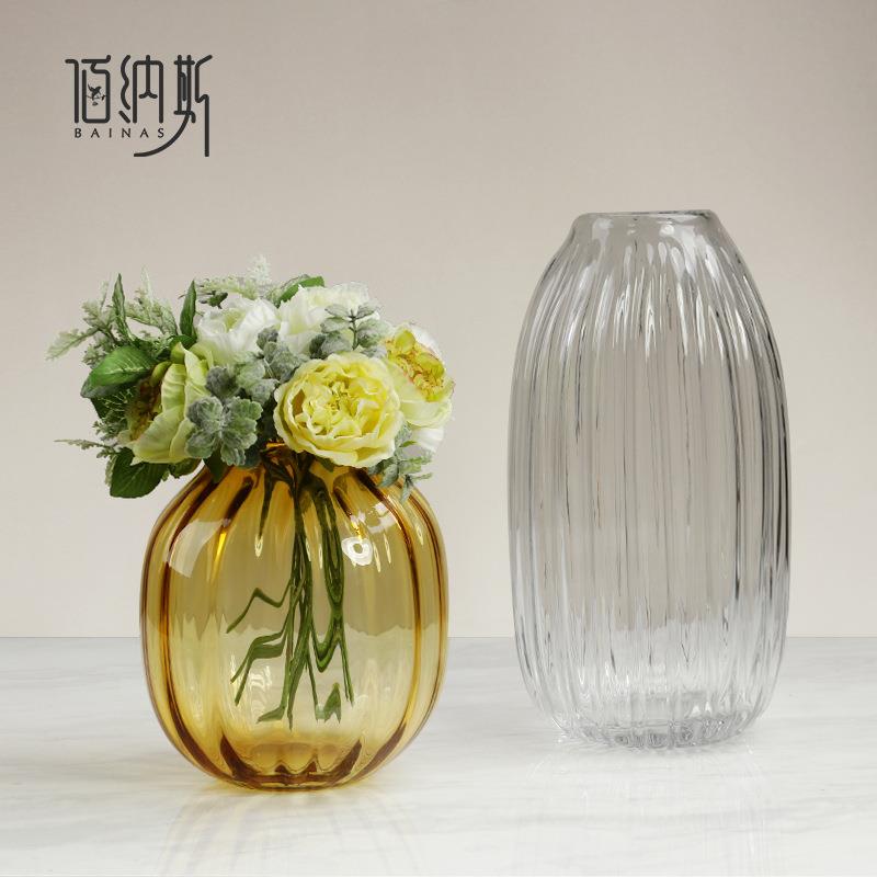 佰纳斯简约透明彩色玻璃花瓶设计室内装饰品客厅玄关电视柜小摆件