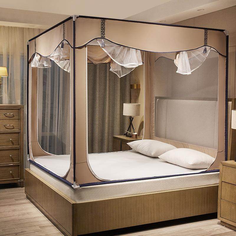 新款中式坐床式蚊帐宝宝防尘防摔无底蒙古包U型拉链家用公主纹账