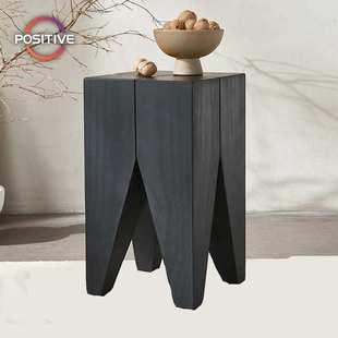侘寂风木墩子边几凳子碳化原木方形矮凳民宿木桩摆件实木