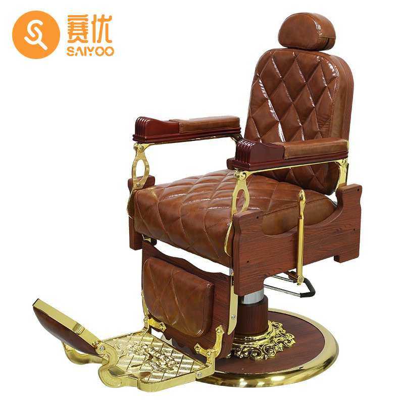 跨境金色复古理发椅男士刮胡修脸油头大椅理发店发廊美发椅剪发凳