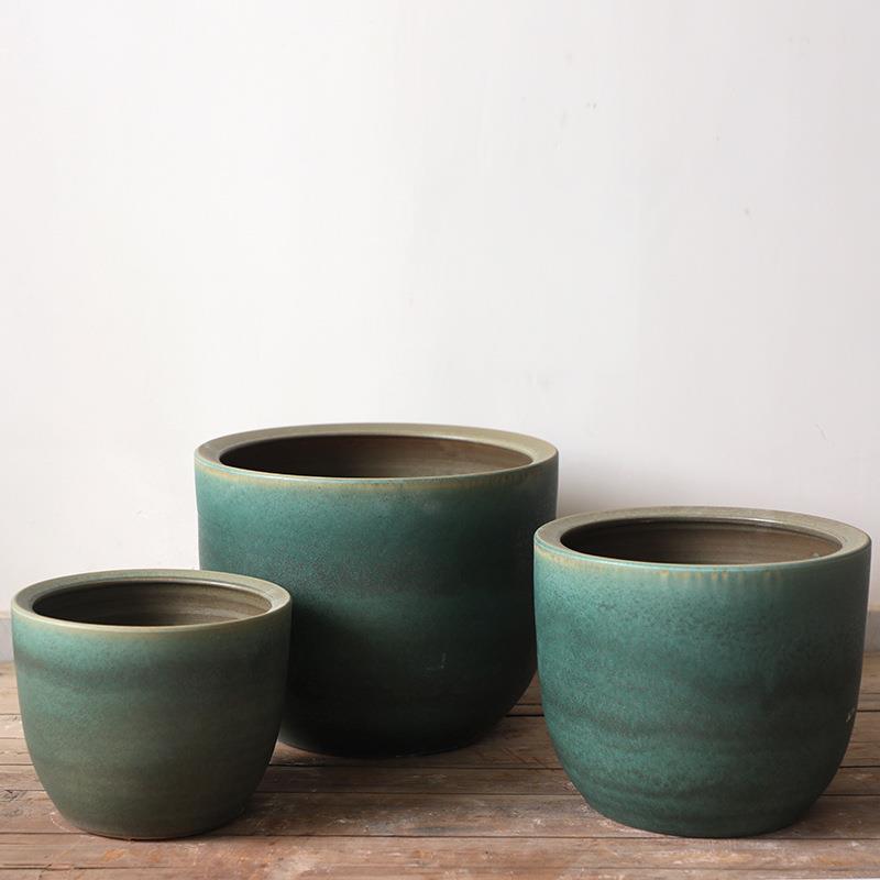 粗陶花盆大口径阳台创意摆件复古侘寂风陶瓷花坛家居室内装饰品