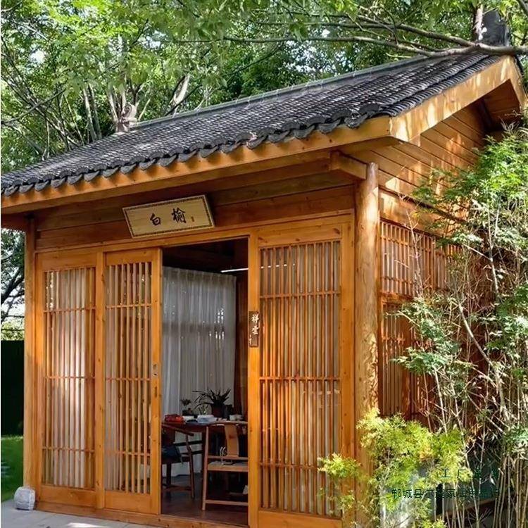 仿古户外小木屋庭院茶室造景室外花园网屋别墅农家乐茅草木屋