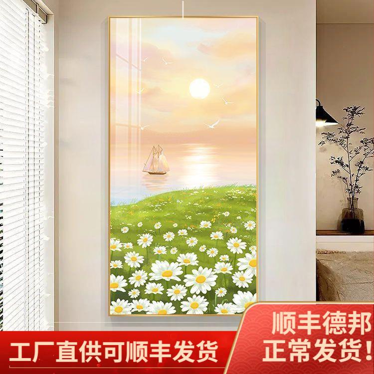 花海玄关装饰画小清新走廊尽头装饰奶油风过道挂画入户门竖版壁画