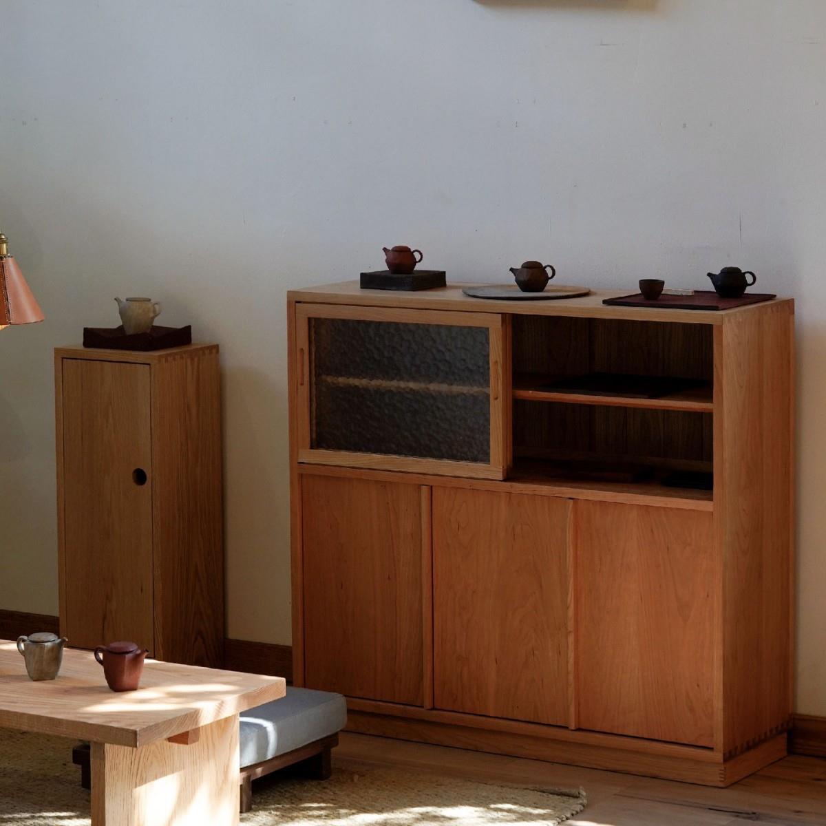 茶空间茶柜实木边柜中古风黑胡桃茶室客厅储藏收纳柜子餐边柜