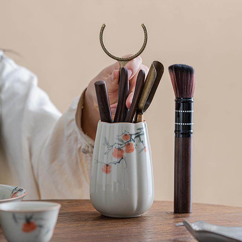 冰台手绘橙柿茶道君子家用泡茶工具笔筒陶瓷配件新中式釉下彩,鲜花速递/花卉仿真/绿植园艺,割草机/草坪机,淘宝优惠券,粉丝福利购,淘宝优惠卷