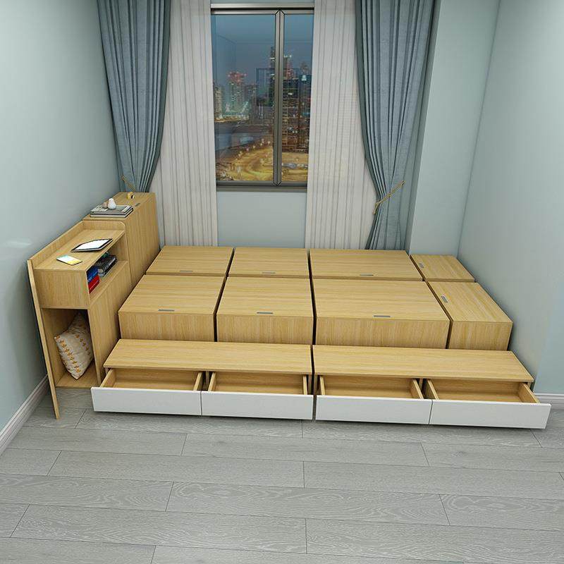 简约现代多功能小户型榻榻米魔方组合箱子床储物收纳1.2m床高新品