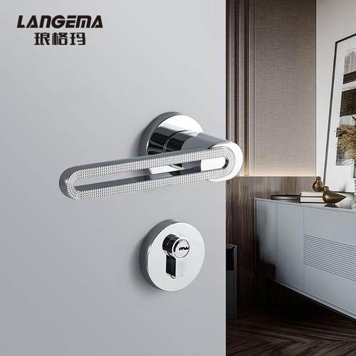 琅格玛法式轻奢哑光镀铬银色门锁静音分体式室内卧室门锌合金门锁